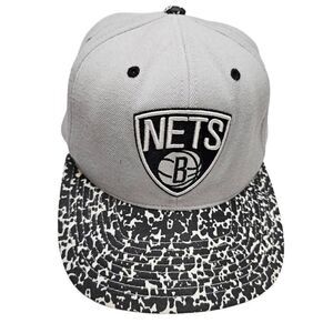 Brooklyn Nets Wool Hat Cap Snap Back Gray Mitchell and Ness NBA Basketball Adult